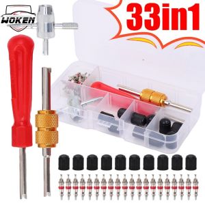 【WOKEN】33Pcs/Set Tire Valve Core Repair Tool Set Durable Steel Slotted Handle Tire Valve Core Puller Screwdriver Car Motorcycle Valve Stem Remover
