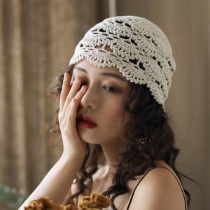 Ladies Hat Hollow Out Lace Women Jacquard Hat Soft Manual Crochet Knitted Hat Solid Color Elastic Breathable Anti-slip Cap