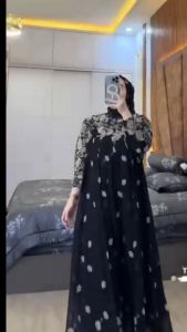 BUNGA Gamis Set Hijab Wanita Terbaru Mewah Elegan utk Pesta dan Pengajian Viral Model Baru Lebaran