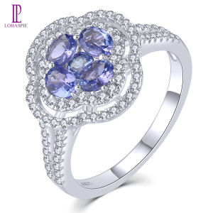 Lohaspie Jewelry Real Solid Sterling Silver 925 Ring Original Natural Tanzanite Ring 925 Silver Engagement Ring Real Gemstone Ring Tanzanite Birthstone Ring For Women Jewelry