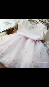 SETELAN ANAK PEREMPUAN IMPORT KOREAN STYLE BLOUSE APLIKASI KERAH MUTIARA ROK TUTU TILE STAR GLITER
