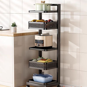 Kitchen Multi-layer Floor-standing Storage Rack Pot Holder Electric Appliance Mobile Potting Stand Modern Simplicity Design