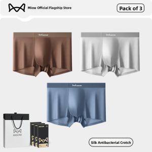 Miiow | Luxurious Satin Ice Silk Boxer Shorts Mens Antibacterial Crotch Four Corner Pants Flat Angle Shorts High End Gift Box