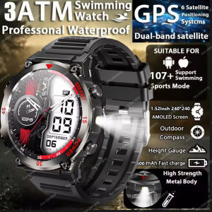 2025 New Men Sports Smart Watch GPS AMOLED Heart Rate Monitoring LED Flashlight NFC Bluetooth Call 3ATM Waterproof Smartwatches