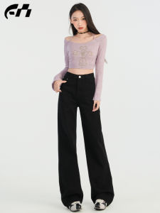 Quần Jeans Ống Thẳng Màu Đen Ôm Dáng Cho Nữ Quần Dài Thường Ngày Dáng Rộng Cổ Điển Mùa Xuân Mùa Thu Quần Dài Cao Cấp