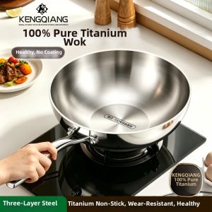 RONGCHUAN | Single Serve Deep Non-Coated Flat Bottom Titanium Frying Pan 26cm