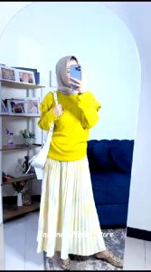 Haseena Atasan Wanita Tisha Rempel Lengan Panjang Polos Wafle Oversize Blouse Kantor Ruffle Muslim Kekinian Style