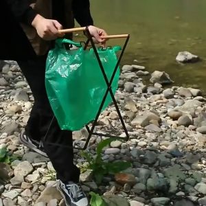 Garbage Bag Holder Outdoor Trash Can Hanging Rack Kitchen Storage Mesh Shelf Net For Camping Picnic