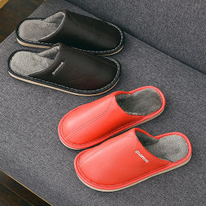 รองเท้าแตะผู้หญิงหนังผ้าขนสัตว์ฤดูหนาวสำหรับใส่ในบ้าน พื้นหนา กันลื่น กันน้ำ รองเท้าแตะแบบสวมหัว รองเท้าแตะแบบสวมหัวสำหรับใส่ในบ้าน