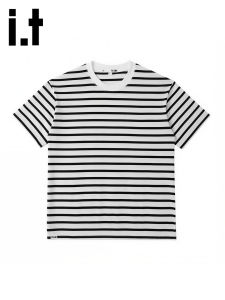 izzue | Black White Striped Retro Short Sleeve Mens T-Shirt