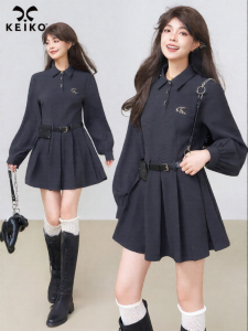 KEIKO | Váy Sơ Mi Polo Tay Dài Buộc Dây Eo Mùa Thu Petite