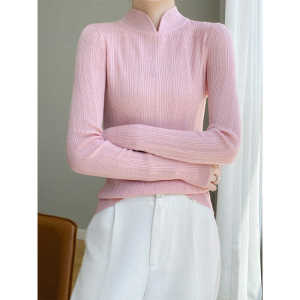 Elegant Chinese Style Woolen Sweater Womens Slim Fit Thin Cashmere Poodle Collar Spring New Arrival Fashionable Base Shirt