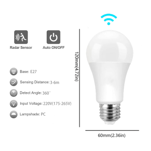 Radar Detection LED Light Bulb 220V E27 12W Radar Motion Induction Lamp Built-in Radar/Light Sensors For Home Stairs