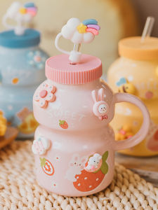 Cute Ceramic Cup with Lid 2022 New Design Small Niche Mark Cup Womens Lovely Water Cup High Aesthetic Value Hand-Painted Cartoon