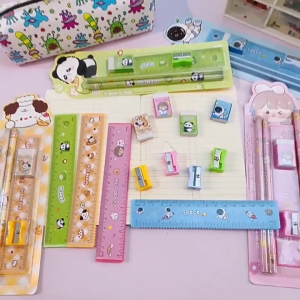 Paket Alat Tulis Stationery Set Kartun Pensil Penghapus Penggaris Lentur Serutan Rautan Lucu Imut Hewan Bear Rabbit Kado Souvenir