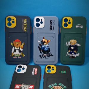 I7+/I11 /I13เคสมือถือนิ่ม TPU กันกล้องสีด้านหลังมีช่องใส่การ์ด พิมพ์ลายการ์ตูน