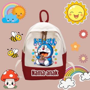 tas ransel Doraemon tas ransel anak costom nama tas ransel sekolah TK SD tas ransel mengaji anak tas ransel perempuan laki-laki usia 6 7 8 9 10 thn warna merah hitam pink biru