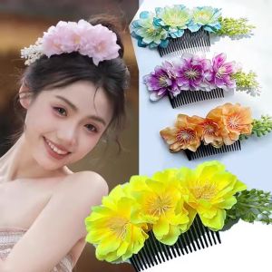 อุปกรณ์เสริมผมชายหาดงานแต่งงานของเจ้าสาวหวีเสียบรูปดอกซากุระหวีดอกไม้เทียมสไตล์จีน