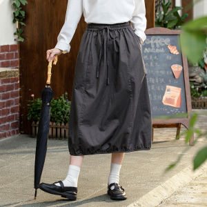 Khaki Cotton High Waist Elastic Waist Casual Style Womens Mini Skirt Spring Season Fashion Retro Pocket Design Lantern Skirt