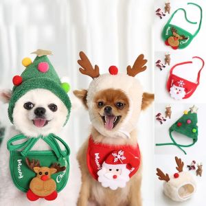 SKISOPGO Christmas Pet Dog Hat Clothes Santa Red Scarf Xmas Hat Collar Scarf For Pet Puppy Cat Bibs Dress-up Accessories Xmas Pet Costume