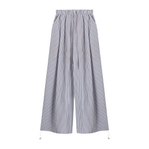 Quần Dài Thường Ngày Kẻ Sọc Cổ Điển Cạp Cao Cho Nữ Mùa Thu Quần Thể Thao Dạo Phố Quần Ống Đứng Dài Đến Sàn