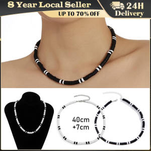 White Black Color Soft Clay Beads Choker Necklaces for Women Men Simple Minimalist Collar Necklaces Jewelry Gifts