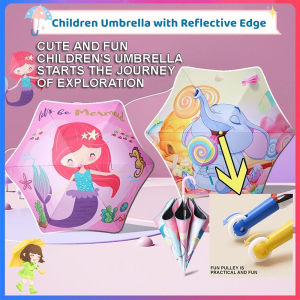 Safety Kids Umbrella With Reflective Strip Cute Rounded Corner Umbrellas UPF50+ Anti-UV Sun Rain Parasol