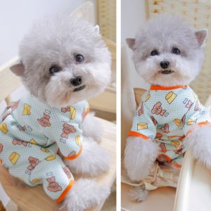 Pet Clothes for Bichon Pomeranian Teddy Dog Spring Autumn Sleepwear Full Print Belly Wrap Four Legged Dog Clothes Home Suit