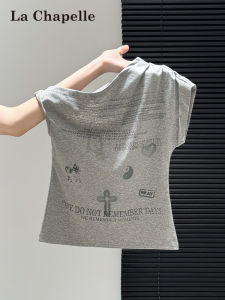 La Chapelle | Alphabet Print Slimming Off-Shoulder T-Shirt