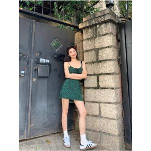 Pháp Retro Hoa Trà Thời Gian Váy Nữ Giảm Béo Người Yêu Nút Thắt Bướm Sữa Hệ Thống Dây Đầm Mùa Hè Váy Ngắn