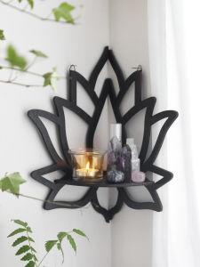 Wood Lotus Crystal Shelf Display For Placing Candles Stones Potted Plants Home Decoration Floating Wall Shelf Wall Decor Gift