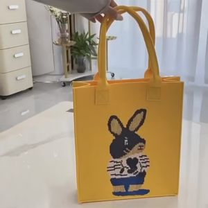 Fabric Tote Bag & Korean Felt Handbag: Sturdy Shopping Shoulder Bag & Cartoon Printed Felt Handbag
