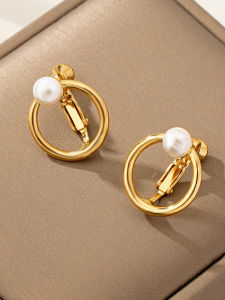 Korean Japanese Pearl Clip-On Earrings Cool Geometric No Piercing Required Elegant Vintage Simple High-End Feeling Fashion Jewelry
