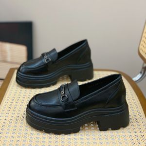 Womens Loafers Heightening England Style Fashion Single Shoes Thick Bottom Platform Casual Slip-On round Toe PU Leather