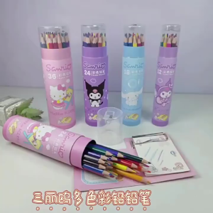 ดินสอสีลายการ์ตูนน่ารัก 12/24 สี พร้อมกบเหลา ลายการ์ตูนซานริโอ