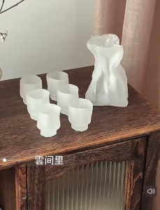 Bộ Bình Ly Thủy Tinh Trắng Nhám Kiểu Nhật | Thiết Kế Thắt Eo Nghệ Thuật Sang Trọng Tinh Tế