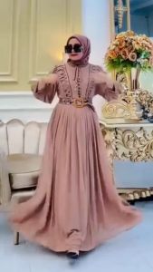 Baju Gamis Sarimbit Dinda Maxi Bahan Ceruty Babydoll Full Puring Aplikasi Bordir M L XL XXL 3XL BISA DIBELI TERPISAH Dress Couple Ibu dan Anak Perempuan Terbaru Outfit Lebaran Terbaru Untuk Seragaman Kondangan Kekinian Mewah Termurah