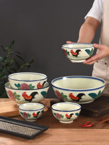 Color Cock Chinese Style Retro Old-Fashioned Chicken Bowl Rice Soup Noodle Bowl Stylish Household Bowl Restaurant Hotel Large Soup Bowl