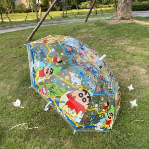 Childrens Long Handle Umbrella Transparent Rain Umbrella Cute Boy Girl High Aesthetic Value New 2025 Cartoon Iron Pole Plastic Cloth