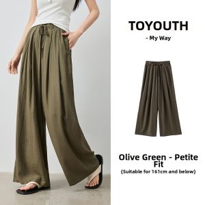 Toyouth | Textured Linen Balmoral Pleats High Waisted Wide Leg Trousers