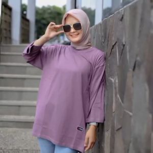 Kaos wanita oversize ungu lilac polos forever motif terbaru terlaris