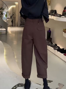 WUQINGWUCAI | Beige Large Size High Waist Slim Fit Ankle Width Wide Leg Trousers