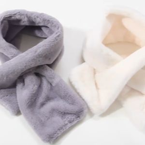 Thicken Winter Warm Plush Shawl Neckerchief Wrap Cross Scarf Faux Rabbit Fur Solid Color Neck Warmer/Multicolor