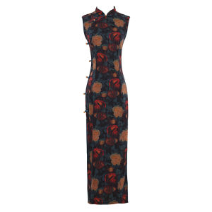 Đầm Elegance In Hoa Kiểu Cheongsam Không Tay
