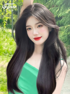 Womens Long Hair Wig Natural Full Head Set Middle Part Fluffy Bangs Long Curls Human Hair Wig Sweet Cute Face Shaping Hair Extension