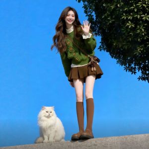 CHANGTONG | Unique Stylish Loose Round Neck Green Sweater
