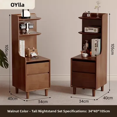 OYIla | Solid Wood Bedside Table Elevated Narrow Side Storage Cabinet