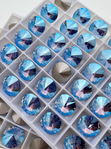 Austrian Crystal Nail Art Drill 12MM Satellite Stone Shimmer Light Blue Decorative Beauty Tool for Women in Basic Packaging