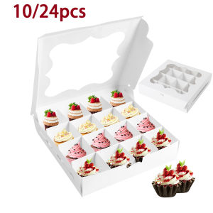 10/24Pcs Cake Boxes 16-Grids Cake Box with Clear Window Square Cardboard Cake Box for Birthday Wedding Valentines Day Party