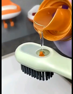 【SKIT SG】Multifunctional Press Out Liquid Shoe Brush / Laundry Clothes Brush with Refillable Detergent Cleaning Brush with Soft Bristles Long Handle Brush Head Automatic Liquid Dispenser Brush for Shoes Clothes Laundry Household Cleaning Press Type Brush